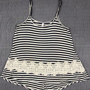 4/$15 Xhilaration Camisole Top Women Small Blue and White Stripe Lace Accents